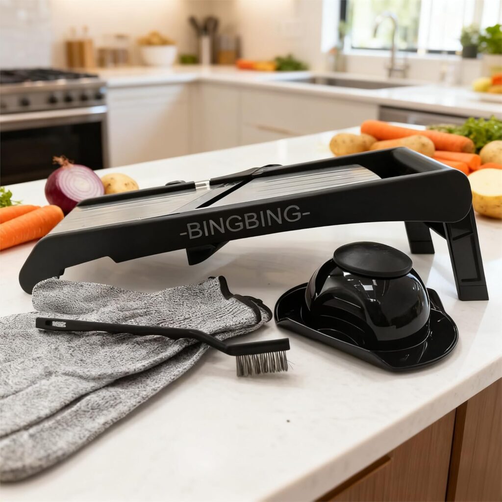 kitchen tools for healthy cooking arranged on a clean countertop